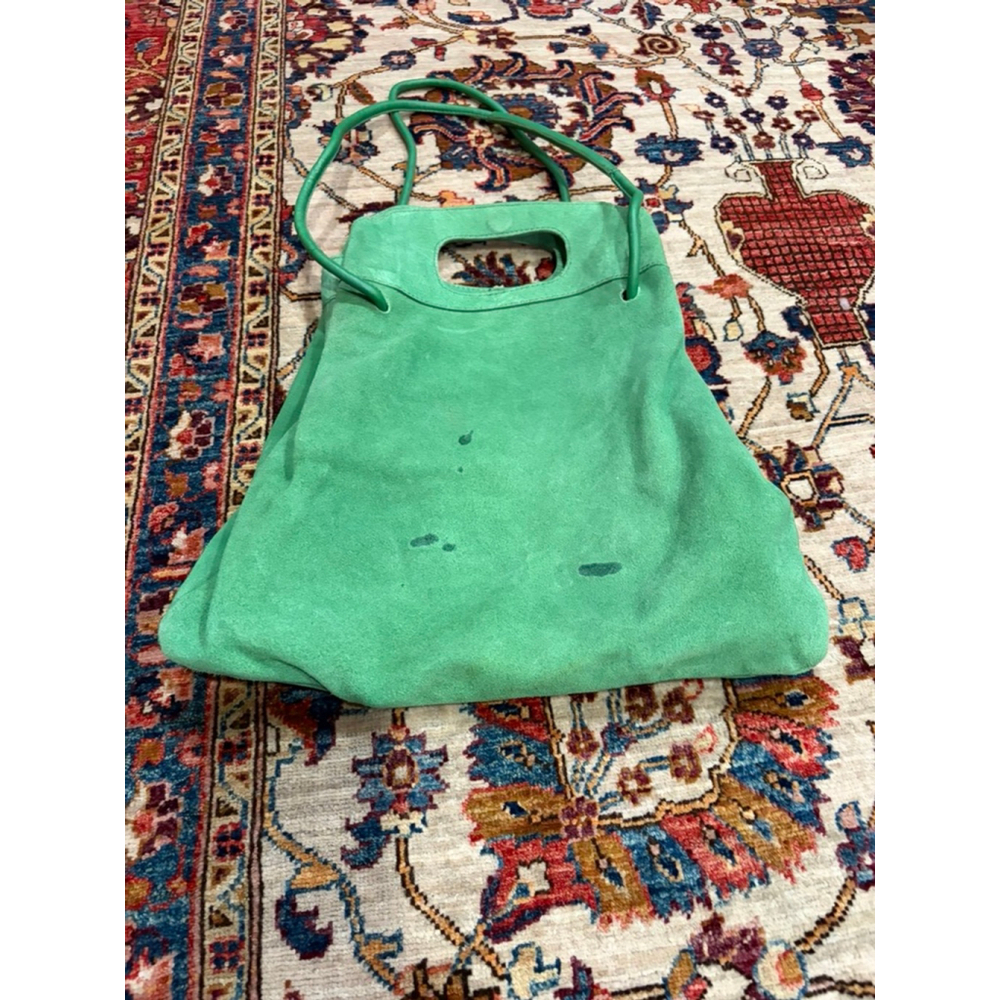 Free People Green Suede Leather Tote Shoulder Bag Cutout Handle Boho Slouch read